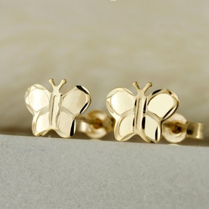 Clous d'oreilles papillon en or massif 10 carats, clous délicats en or véritable, petit clou de cartilage en or, clous d'oreilles hélicoïdaux en or, petites boucles d'oreilles en or