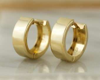 10k Solid Gold Huggie Hoop Earrings, Real Gold Chunky Huggies, Thick Gold  Huggie Hoops, Plain Gold Huggie Hoop Earrings, Minimalist Huggies - Main Image
