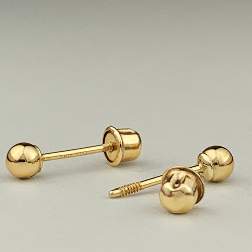 10KT Yellow Gold Solid Baby Ball Screw Back Earrings 