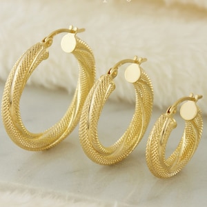 10k Solid Gold Tube Hoop Earrings, Gold Textured Earrings, Thick Gold Hoop Earrings, Chunky Gold Earrings, Gold Earrings
