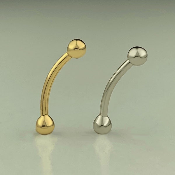 14k Solid Gold Plain Ball Curved Barbell For Eyebrow, Cartilage, Daith, Helix, Tragus, Conch, Rook, Snug, Lip, Belly Body Piercing Jewelry