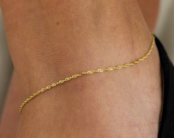 10k Solid Gold Twisted Chain Anklet, Real Gold Singapore Chain Anklet, Dainty Chain Anklet for Everyday, Gold Anklet for Women