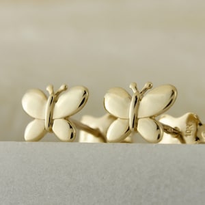 10k Solid Gold Dainty Ear Studs, Real Gold Butterfly Stud Earrings, Helix Stud, Cartilage Stud, Minimalist Gold Studs, Tiny Gold Studs