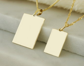 10k Solid Gold Engravable Tag Necklace, Real Gold Tag Pendant, Gold Rectangle Tag Pendant, Dog Tag, Personalized Tag Pendant, Gold Charm