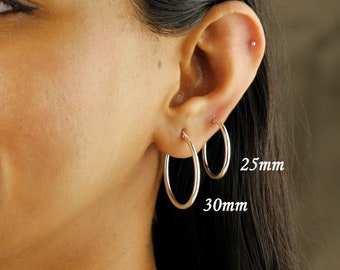 Solid 925 Sterling Silver Hoop Earrings 25mm, 30mm, 35mm, Minimalist Silver Hoop Earrings For Everyday Wear, Solid Silver Hoop Earrings