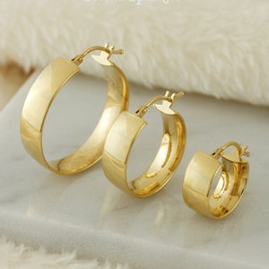 10k Solid Gold Hoop Earrings, Thick Gold Hoops, Chunky Plain Real Gold Hoops, Solid Gold Minimalist Hoop Earrings, Simple Gold Hoops,