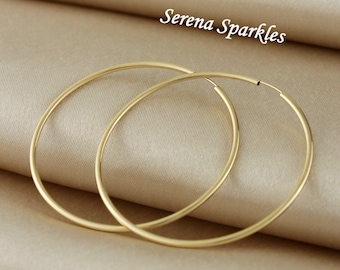 10k Solid Real Gold Oversize Hoop Earrings 50mm , Everyday Large Gold Hoops, Minimalist Gold Hoops, Continuous Gold Classic Hoop Earrings