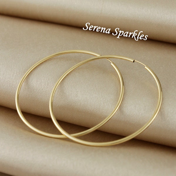 10k Solid Real Gold Oversize Hoop Earrings 50mm , Everyday Large Gold Hoops, Minimalist Gold Hoops, Continuous Gold Classic Hoop Earrings