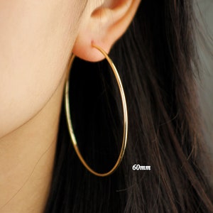 10k Solid Gold Large Hoop Earrings 60mm, Oversize Gold Hoops 50mm, Real Gold Hoop Earrings, Simple Everyday Hoops, Gold Continuous Earrings