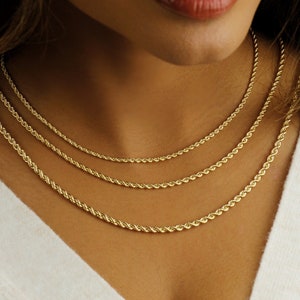 10k Real Gold Rope Chain Necklace, Gold Twisted Necklace, Handmade Gold Necklace, Twisted Chain Necklace 2.20mm, 2.70mm, 3.25mm