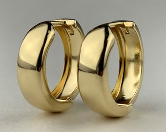 10k Solid Real Gold Chunky Simple Plain and Thick Huggie Hoop Earrings Light In Weight Everyday Wear
