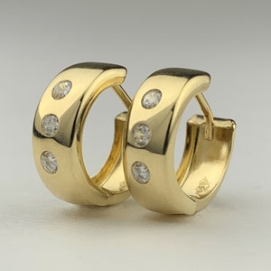 10k Solid Gold Chunky CZ Huggies, Real Gold Huggies, Light Weight Chunky Huggies, Stamped 10k Solid Gold Huggie Earrings, Huggies for Gift
