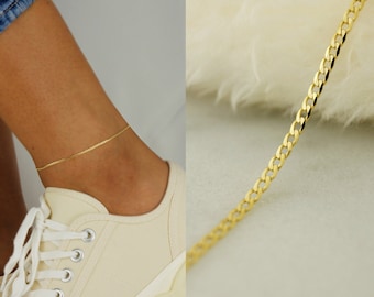 10k Solid Gold Curb Chain Anklet, Minimalist Gold Chain Anklet, Thin Gold Chain Anklet, Dainty Gold Curb Chain Anklet