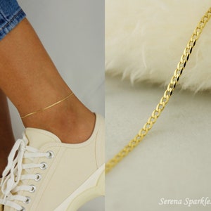 10k Solid Gold Curb Chain Anklet, Minimalist Gold Chain Anklet, Thin Gold Chain Anklet, Dainty Gold Curb Chain Anklet