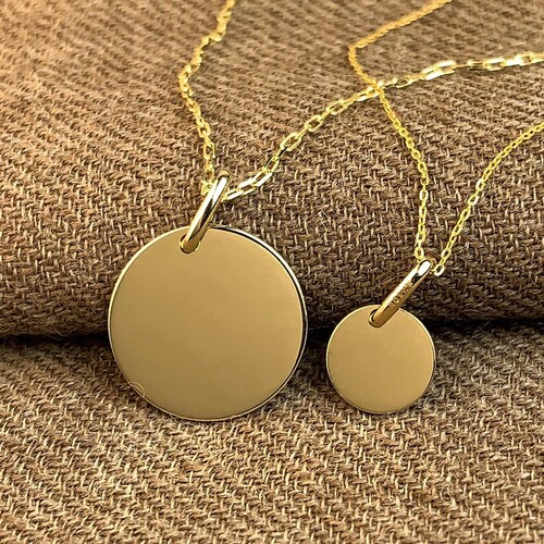 10K Solid Gold 1/2" Tiny Round Disc Charm Pendant Deep Laser Name Engraving GC04 