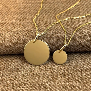 10k Solid Gold Flat Disc Pendant Engravable Necklace With 10k Solid Gold Paperclip Chain