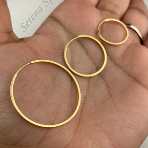 10K Solid Gold Tube Continuous Hoop Earrings, Simple Real Gold Plain Minimalist Hoops, Gold Endless Light Weight Hoop Earrings