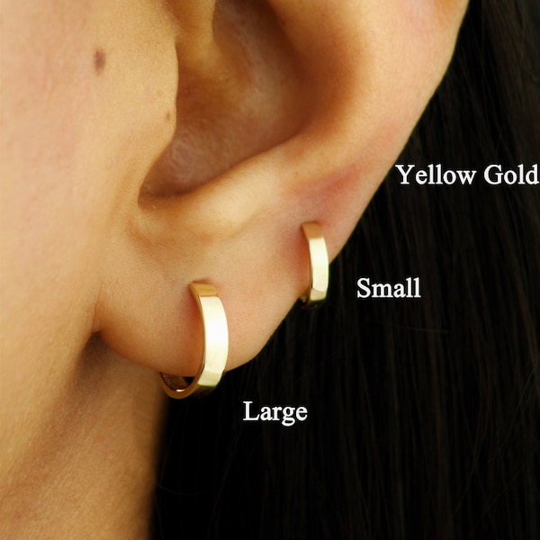 Boucles d'oreilles Huggie unies en or massif 10 carats, boucles d'oreilles Huggie Dainty minimalistes en or véritable, créoles Huggie en or 10 mm