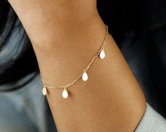 Pulsera de disco de oro macizo de 10 quilates, pulsera con dije de oro auténtico, pulsera minimalista con disco de oro, pulsera con colgante de moneda, pulsera delicada de oro