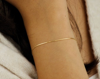 10k Solid Gold Box Chain Bracelet, Box Gold Chain Bracelet, Dainty Gold Bracelet, Layering Gold Bracelet, Stackable Gold Bracelet for Women