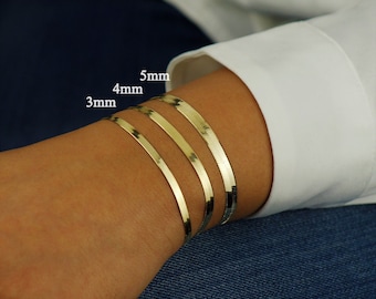 10K Solid Gold Herringbone Chain Bracelet Made In Italy, Real Gold Snake Chain Bracelet 3mm, 4mm, 5mm