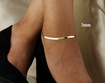 10K Solid Gold Herringbone Chain Anklet Made In Italy, Real Gold Snake Chain Anklet 3mm, 4mm, 5mm