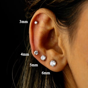 925 Solid Sterling Silver Ear Studs, Silver Ear Studs, Solid Silver CZ Stud Earrings, Cartilage Stud, Helix Stud, Conch Stud, Tragus Stud