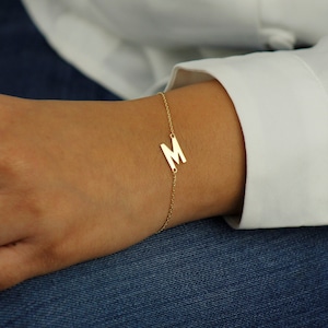 Pulsera inicial de oro macizo de 10k, pulsera personalizada de oro real, joyería personalizada de oro, pulsera minimalista de letras de oro para regalo