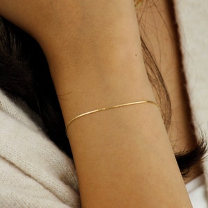 10k Solid Gold Box Chain Bracelet, Box Gold Chain Bracelet, Dainty Gold Bracelet, Layering Gold Bracelet, Stackable Gold Bracelet for Women image 1