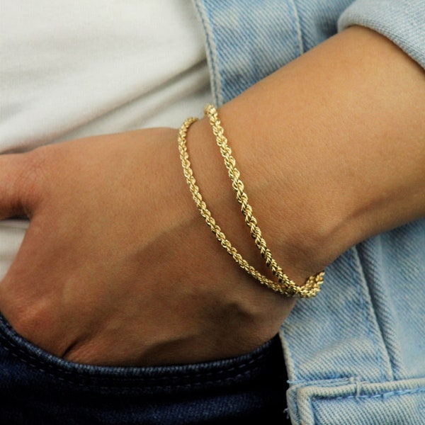 10k Real Gold Rope Chain Bracelet, Twisted Real Gold Chain Bracelet, Minimalist Rope Bracelet, Gold Handmade Bracelet