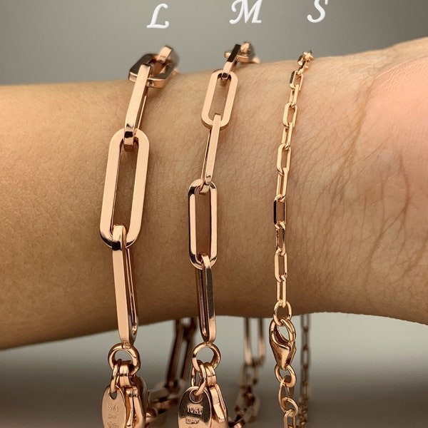 10k Solid Gold Paperclip Bracelets Rose Gold