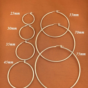 Brincos de argola de prata esterlina 925 25mm, 30mm, 35mm, 45mm, 55mm, 70mm, 75mm, brincos de argola de prata minimalistas para uso diário