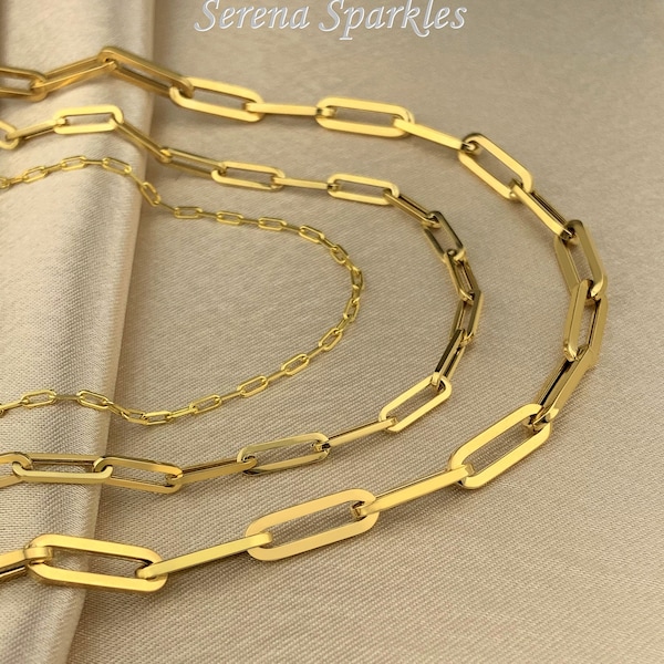 Collier trombone en or massif 10 carats avec longue chaîne à maillons Timbre en or 10 carats fabriqué en Italie