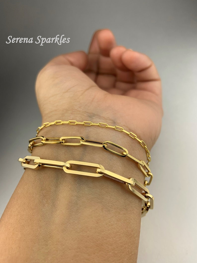 10k Solid Gold Paperclip Bracelet With Long Chain Links 10k Etsy