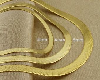 10k Solid Gold Herringbone Chain, Real Gold Herringbone Chain Necklace Made in Italy, Solid Gold Snake Chain