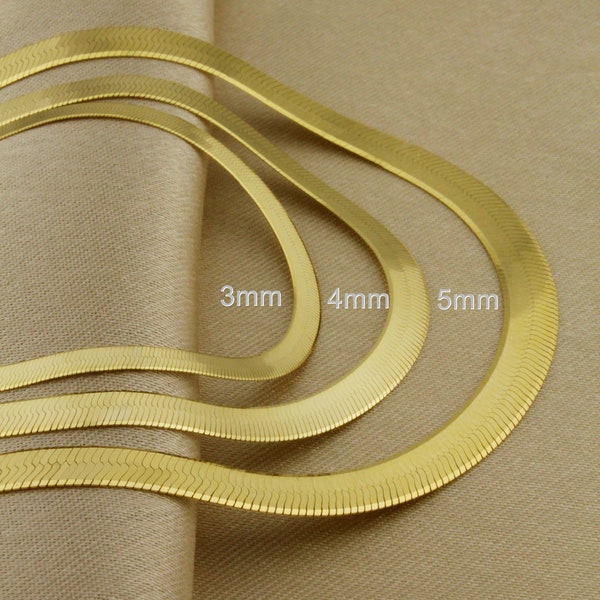 10k Solid Gold Herringbone Chain, Real Gold Herringbone Chain Necklace Made in Italy, Solid Gold Snake Chain