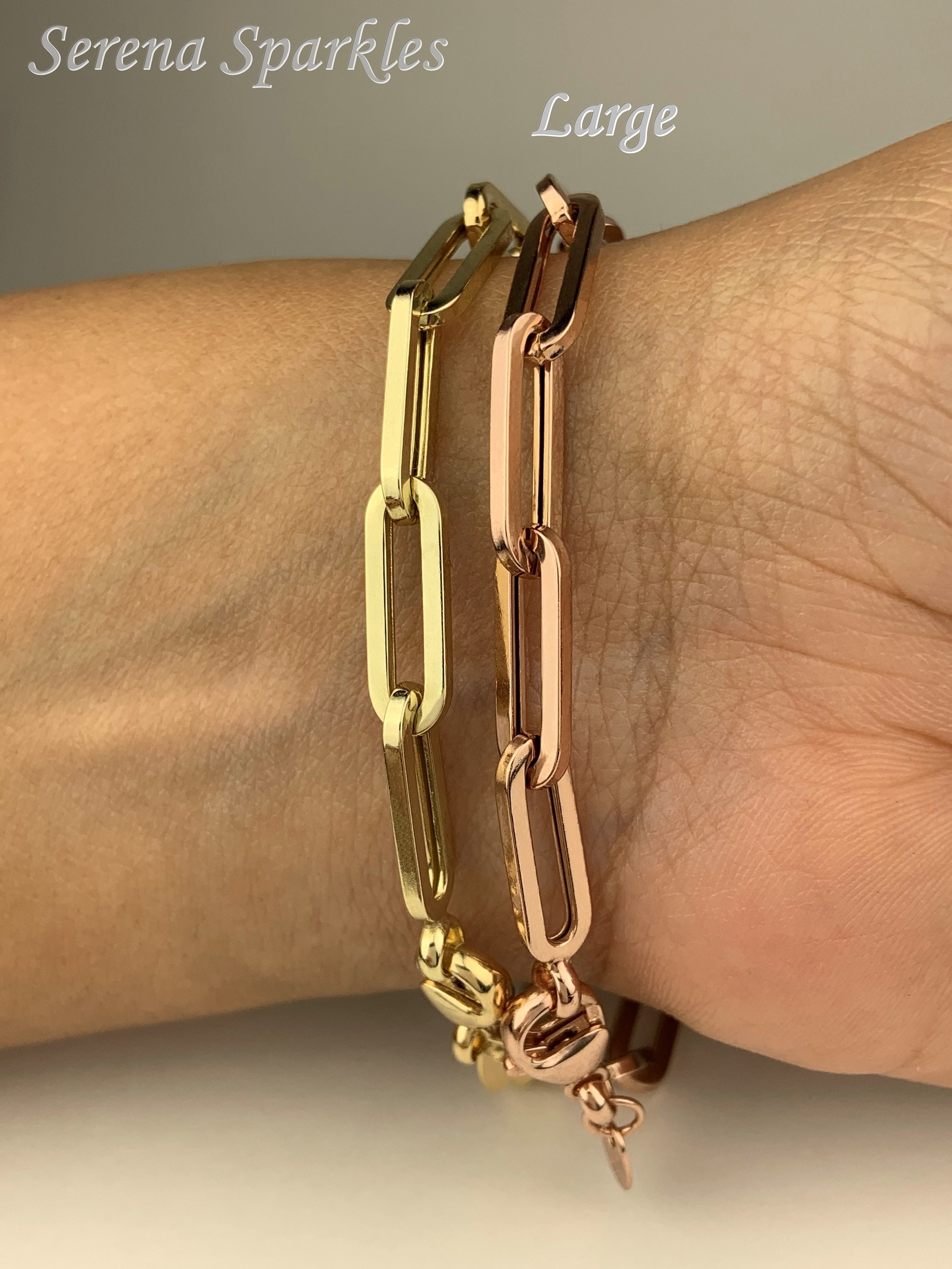 10k Solid Gold Paperclip Bracelet with Long Chain Links 10k Etsy
