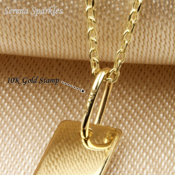 10k Solid Gold Vertical Flat Bar Pendant Necklace Solid Gold - Etsy