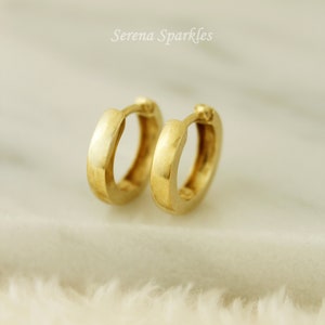 Authentic 10K Real Yellow Gold Huggie Hoop Earrings – Simple Plain Hinged – 3 Sizes