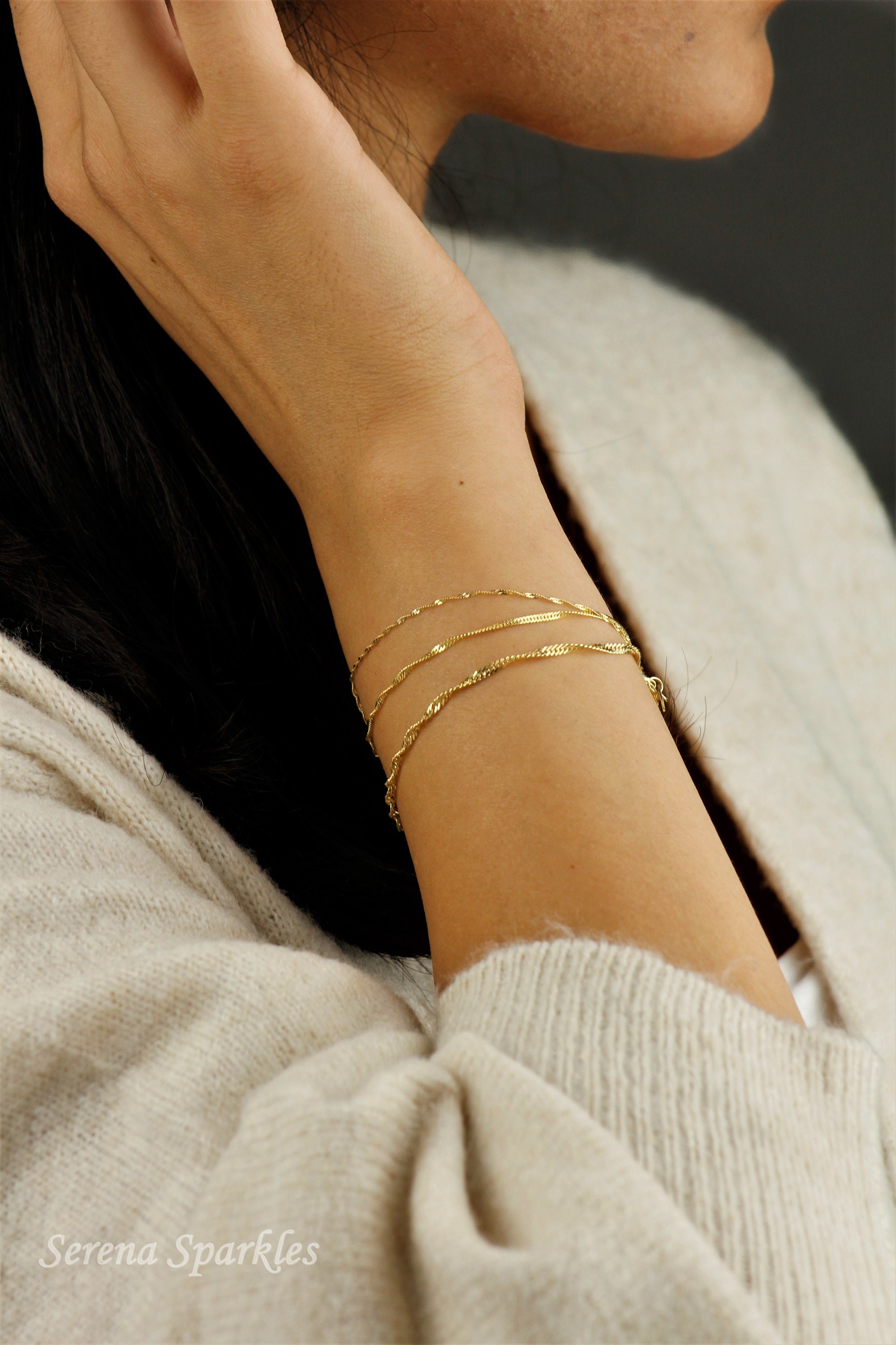 アクセサリー K10 gold delicate chain bracelet Dainty Delicate 22k Gold Chain Bracelet – Andaaz Jewelers