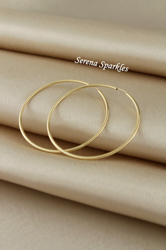 10k Solid Real Gold Oversize Hoop Earrings 50mm Everyday Large