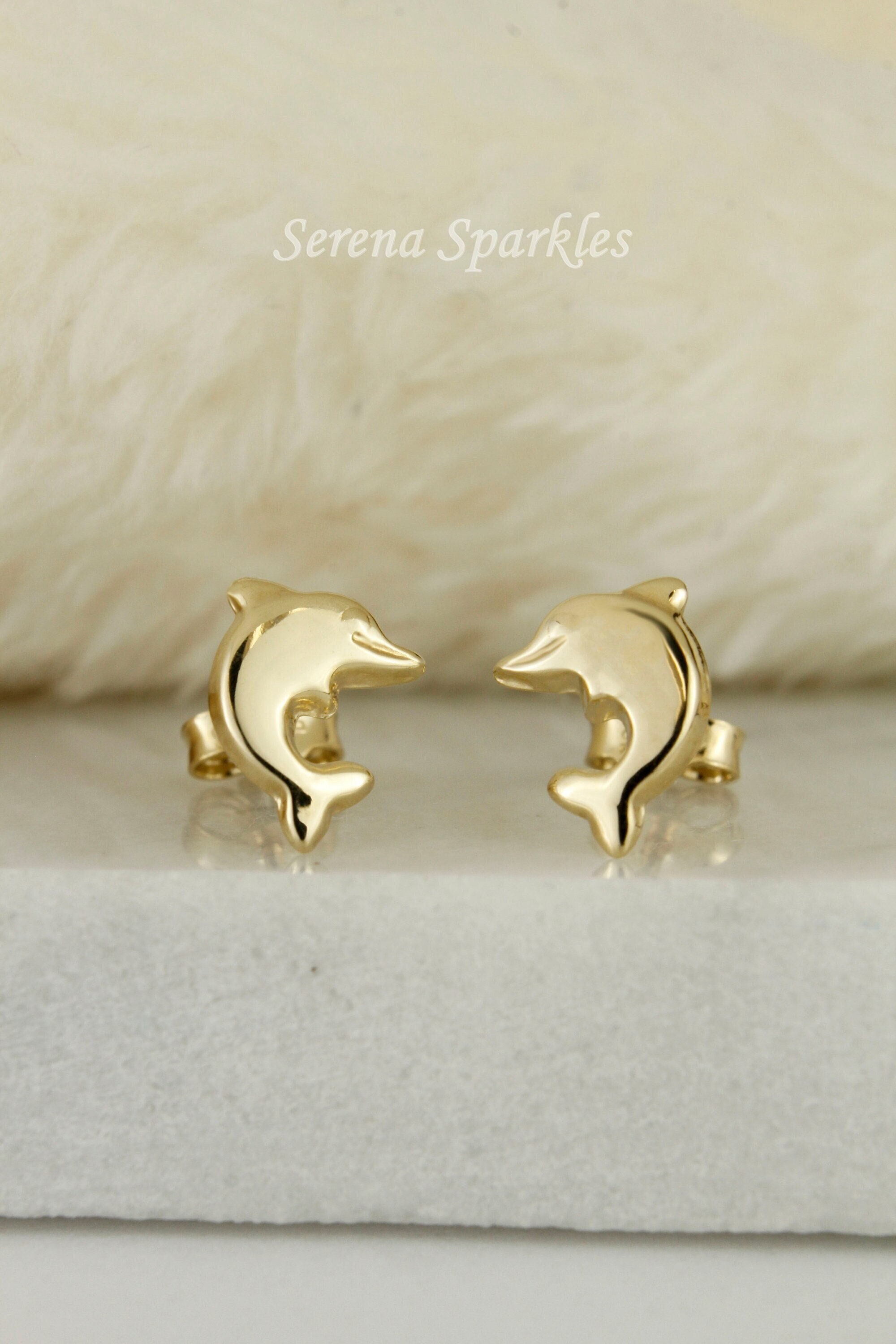 10k Solid Gold Tiny Ear Studs, Real Gold Stud Earrings, Gold Cartilage Stud, Helix Studs, Minimalist Gold Studs, Gold Dolphin Earring
