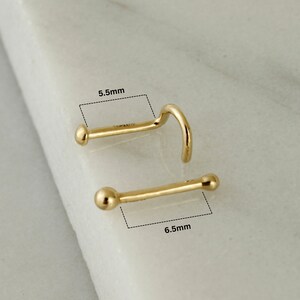 18k Solid Gold Tiny Nose Stud – L-Shaped Screw With Gold Ball, 2mm, 22g – For Teens