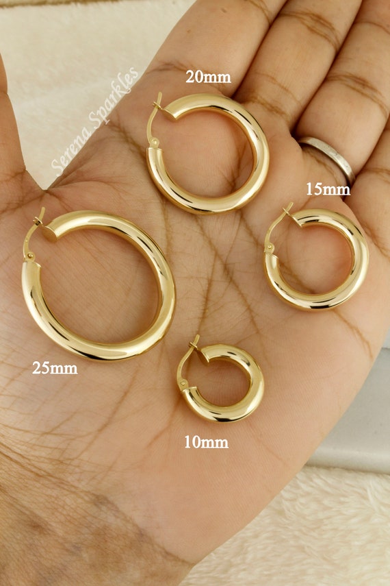10k Solid Gold Classic Hoop Earrings, Thick Hoop Earrings