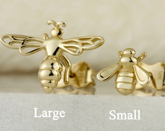 10k Solid Gold Bee Ear Stud Earrings, Real Gold Bumble Bee Stud Earrings, Tiny Gold Cartilage Piercing, Helix Stud, Bee Earrings,