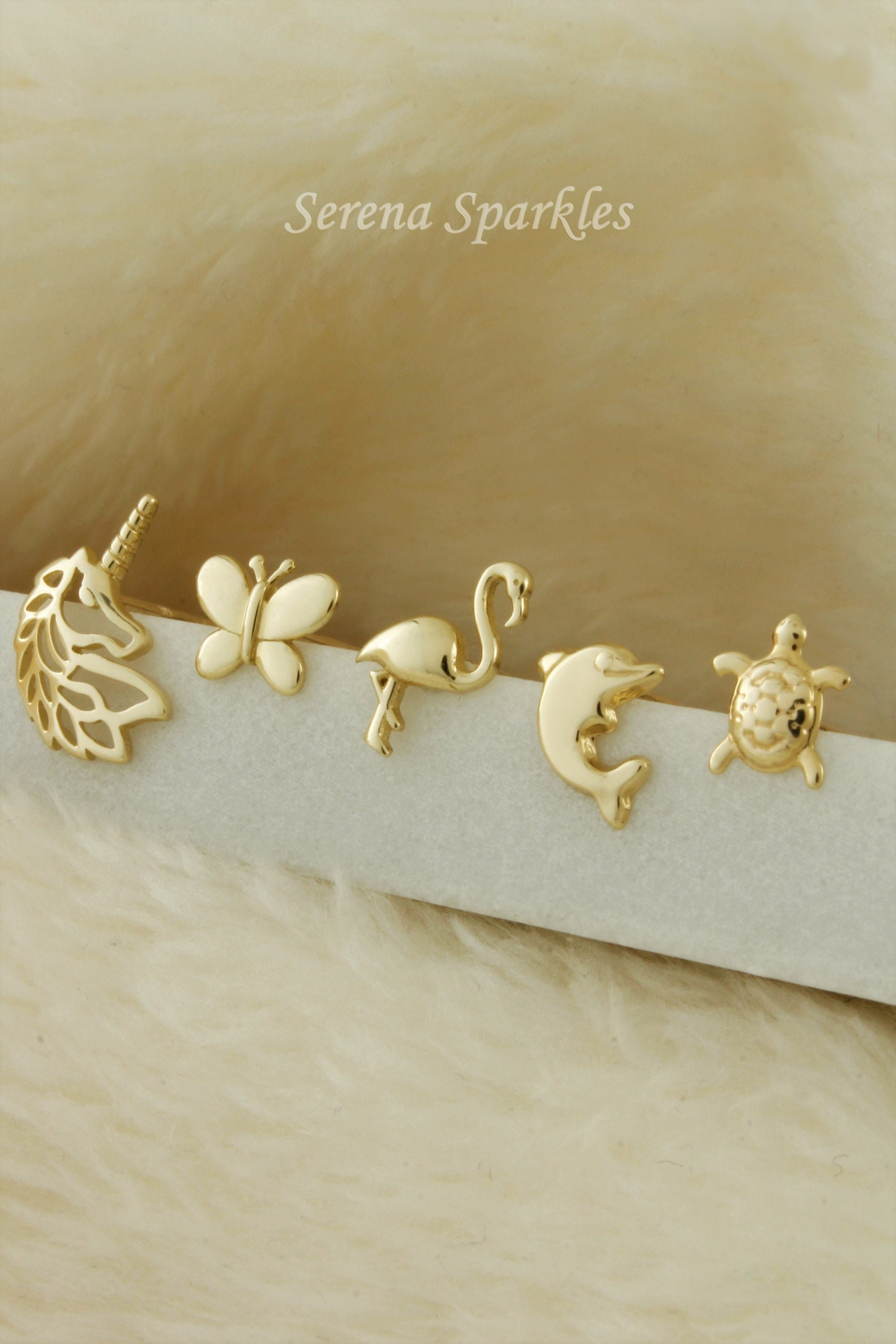 Girls' Rainbow Mane Unicorn Screw Back 14K Gold Earrings - in Season Jewelry