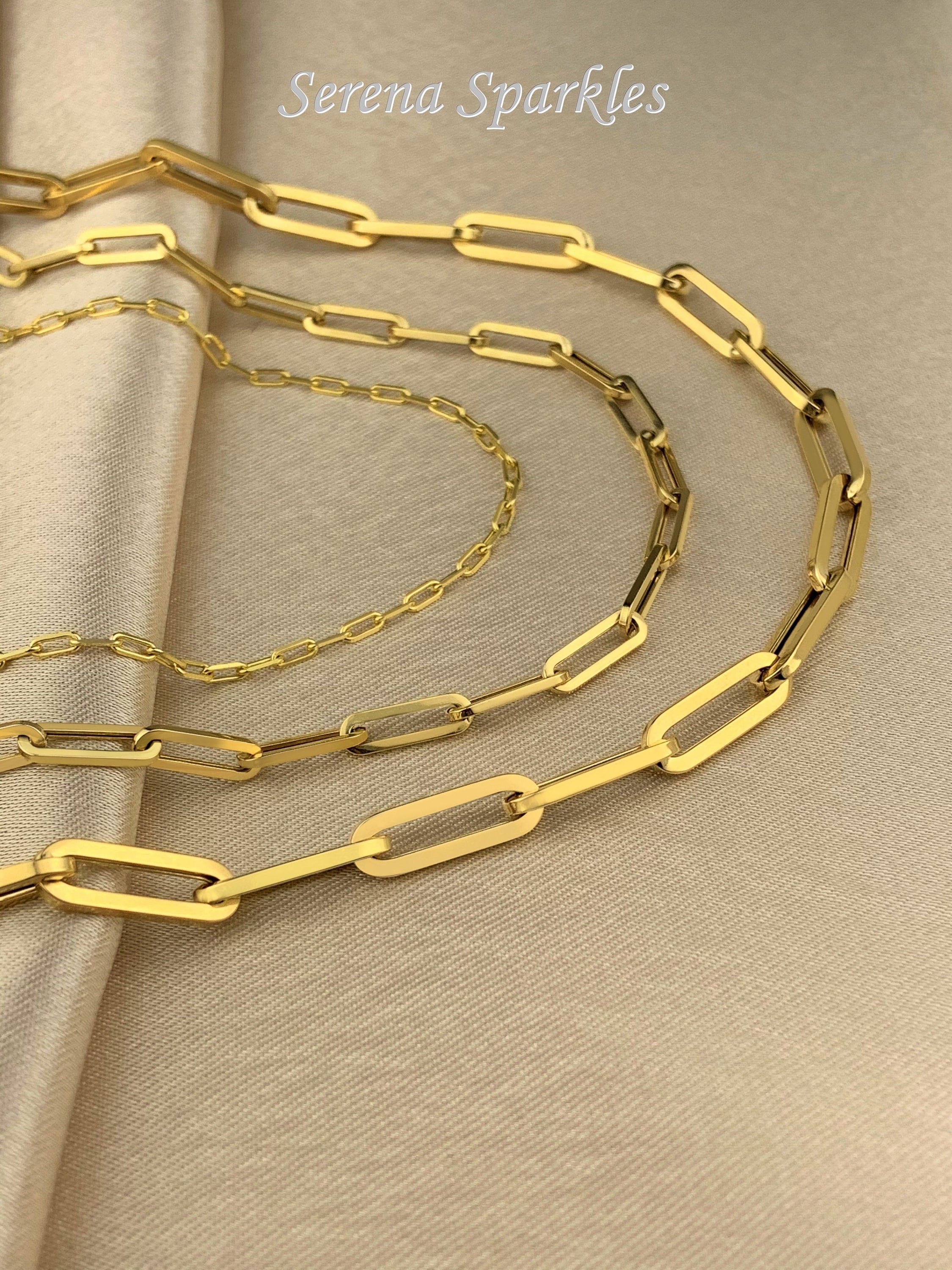 10k Solid Gold Paperclip Necklace With Long Chain Links 10k 10k Solid Gold Paperclip Necklace With Long Chain Links 10k