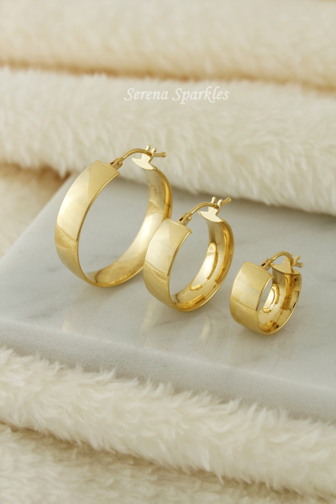 10k Solid Gold Hoop Earrings, Thick Gold Hoops, Chunky Plain Real Gold