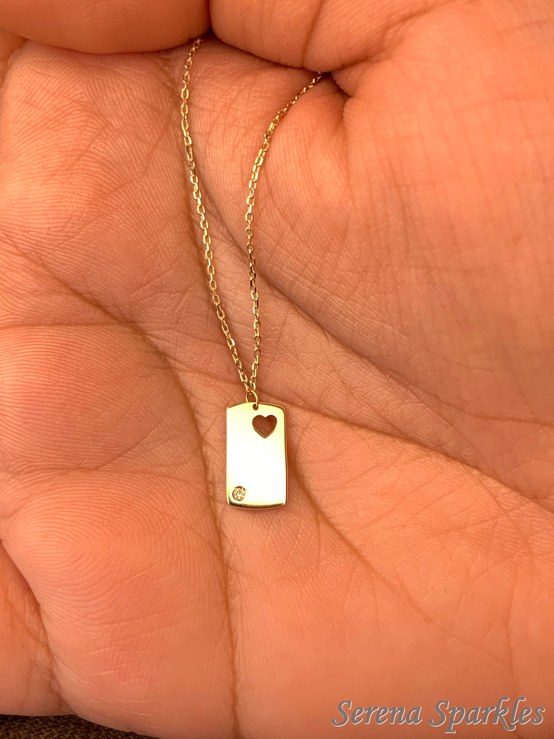 10k Solid Gold Personalized Engravable Tag Necklace with Real Etsy