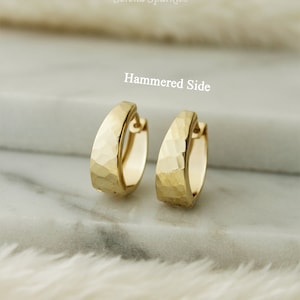 10k Solid Gold Huggie Earrings, Huggie Earrings for Gift, Hammered